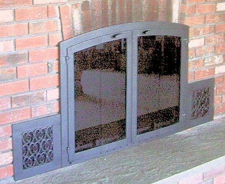 Nantucket Arch Black finish, vice bi fold doors gate mesh spark   (Installed on an old break Heatilator fireplace.)